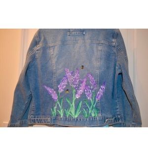 Hand painted lavender field denim jacket
